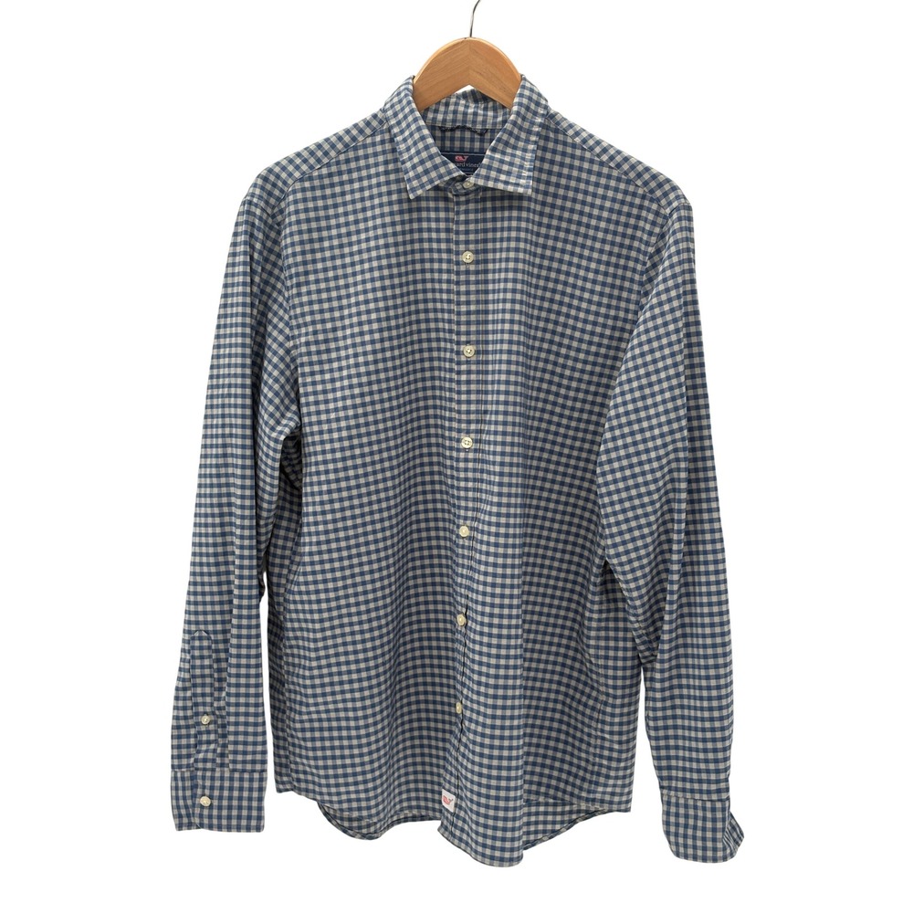 Vineyard Vines Shirt Button Up Performance Plaid Check Men Size Large Blue White